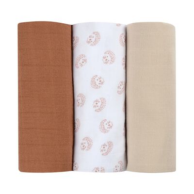 Set of 3 cotton muslins wraps hedgehog