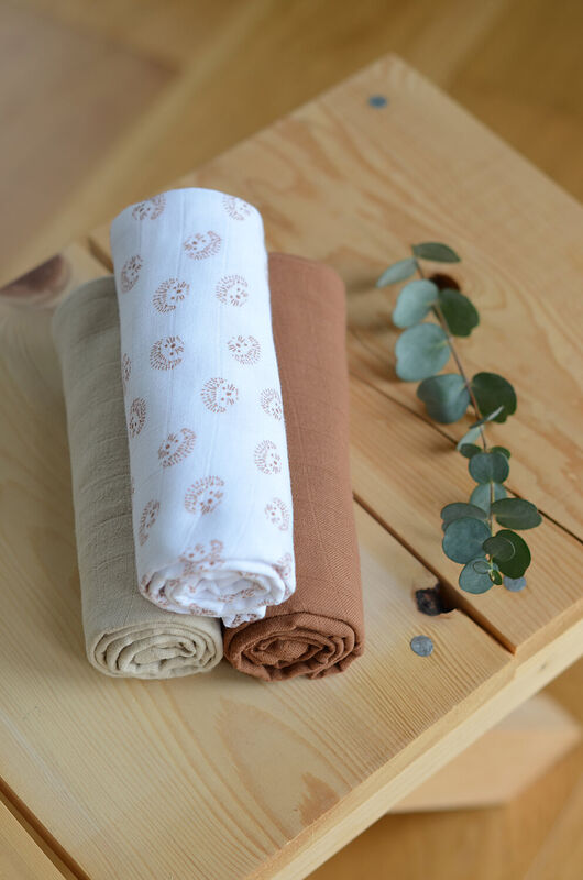 Lot de 3 langes en coton hedgehog