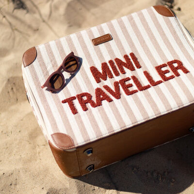 Mini Traveller Kids Suitcase   - Stripes - Nude/Terracotta