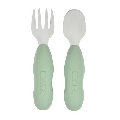 Set of 2 stainless steel pre-cutlery Sage Green