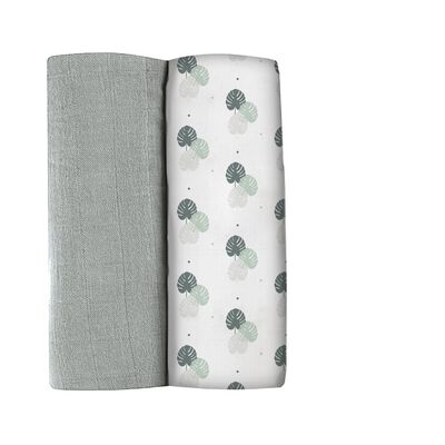 Set of 2 XXL cotton muslins wraps mirage grey/jungle 