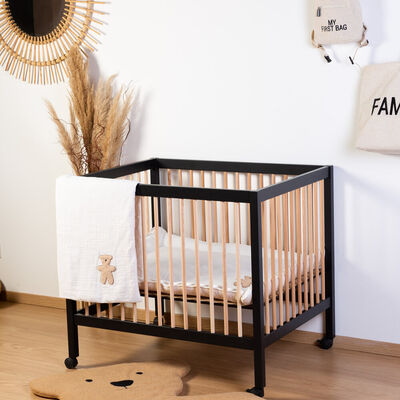 Playpen 97 + Wheels - 95x75 Cm - Wood &ndash; Black / Naturel
