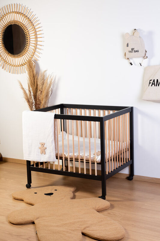 Playpen 97 + Wheels - 95x75 Cm - Wood &ndash; Black / Naturel