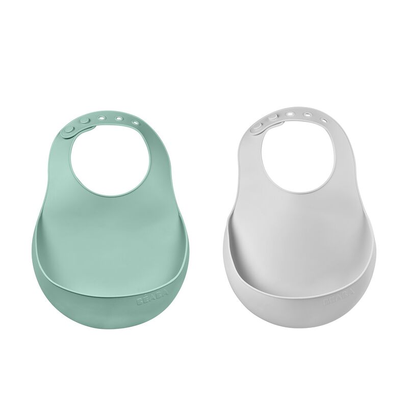 Lot de 2 bavoirs silicone light mist/sage green