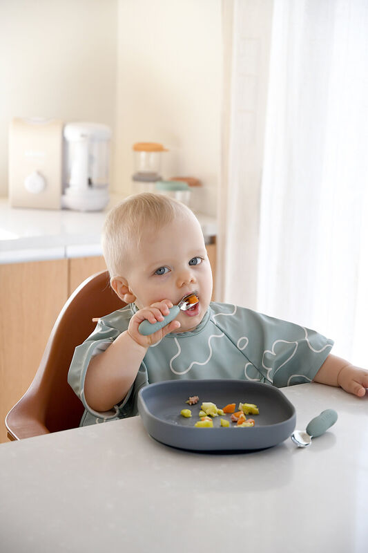 Set of 2 stainless steel pre-cutlery Sage Green