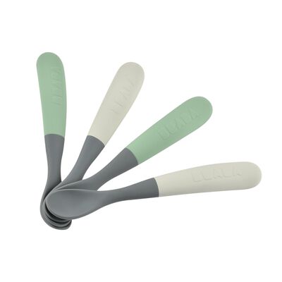 Lot de 4 cuill&egrave;res 1er &acirc;ge silicone bi-ton mineral