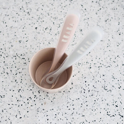 1st stage 2 silicone spoon set + carry box grey/pink