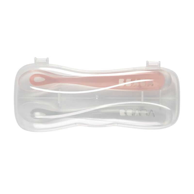 1st stage 2 silicone spoon set + carry box grey/pink