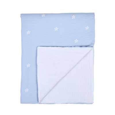 Baby Blanket - 80x100 Cm - Muslin Flower-  Blue
