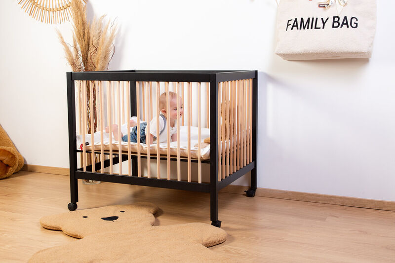 Playpen 97 + Wheels - 95x75 Cm - Wood &ndash; Black / Naturel