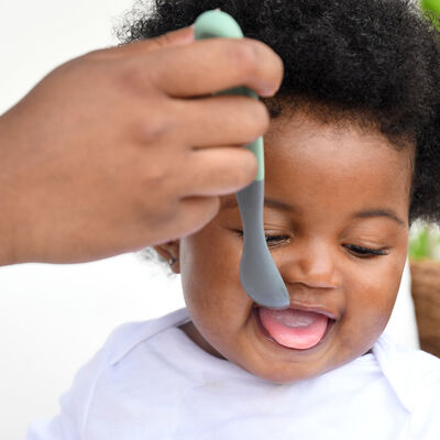 Lot de 4 cuill&egrave;res 1er &acirc;ge silicone bi-ton mineral