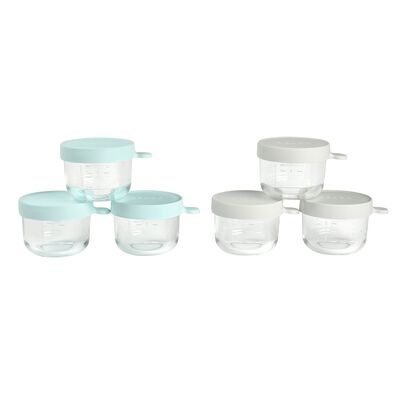 Set of 6 glass portion jars 150 ml grey/blue