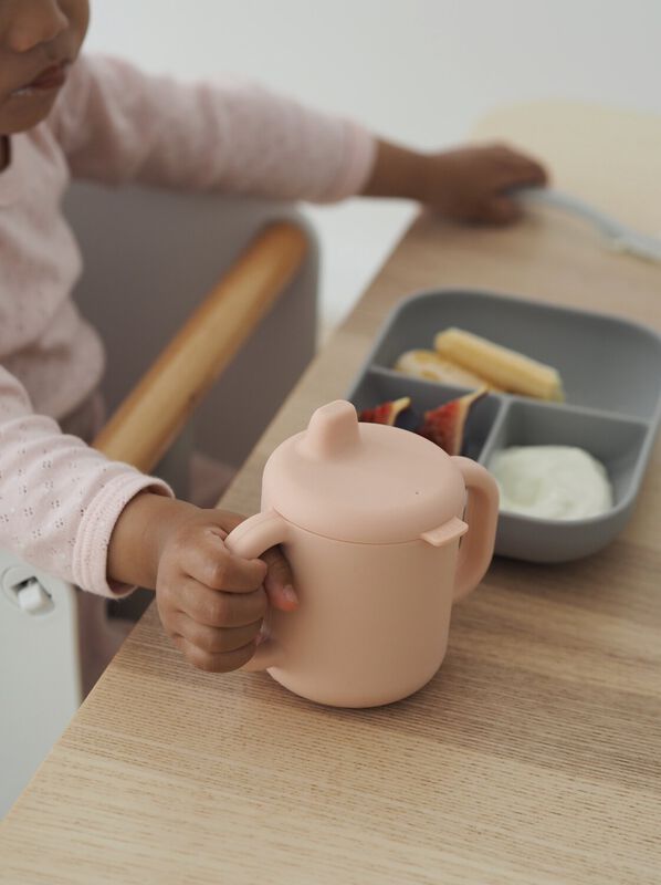Silicone learning set + cup pink
