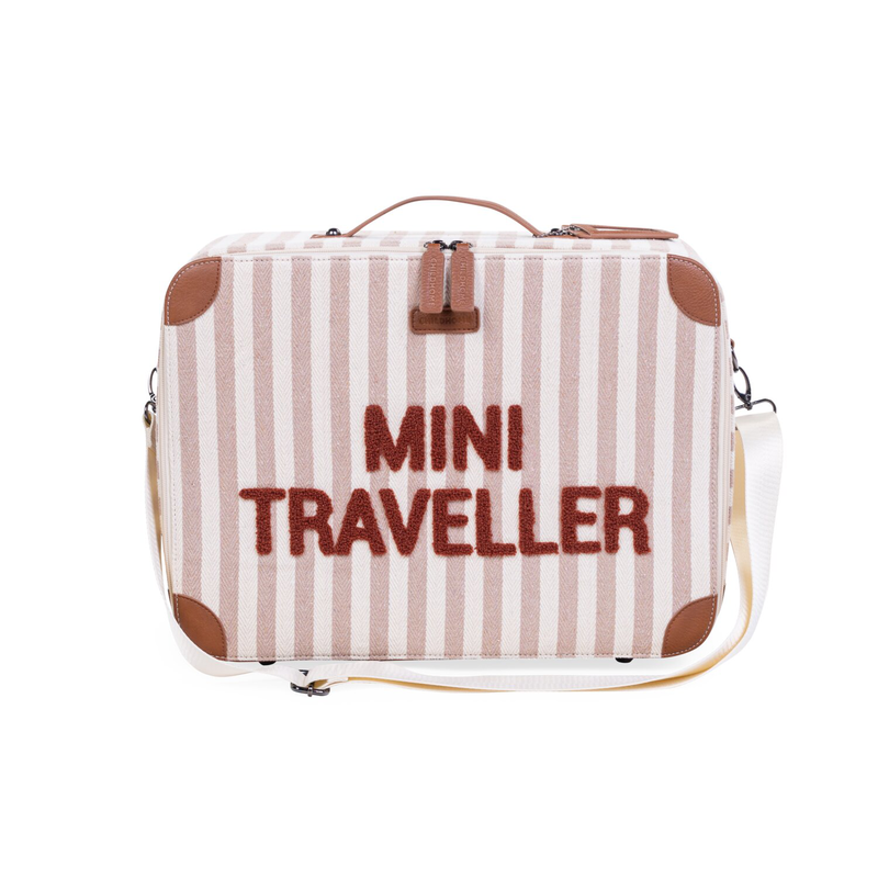 Mini Traveller Kids Suitcase   - Rayures - Nude/Terracotta