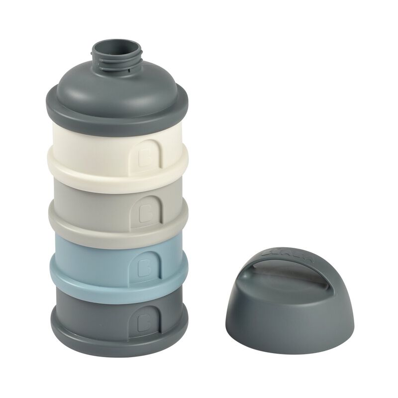 Formula milk container 4 compartments mineral grey / blue