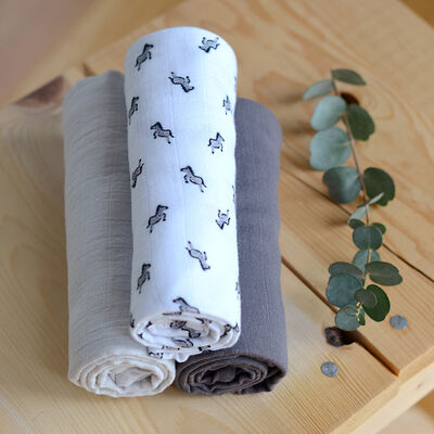Set of 3 cotton muslins savanna