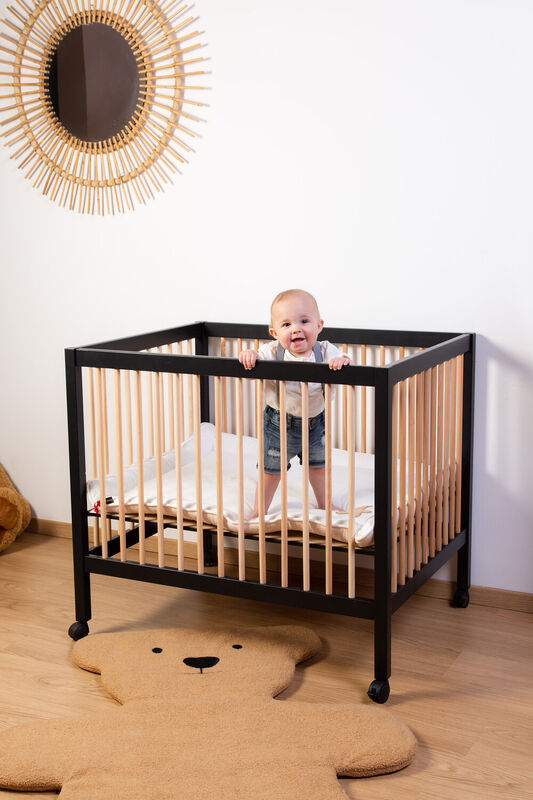 Playpen 97 + Wheels - 95x75 Cm - Wood &ndash; Black / Naturel
