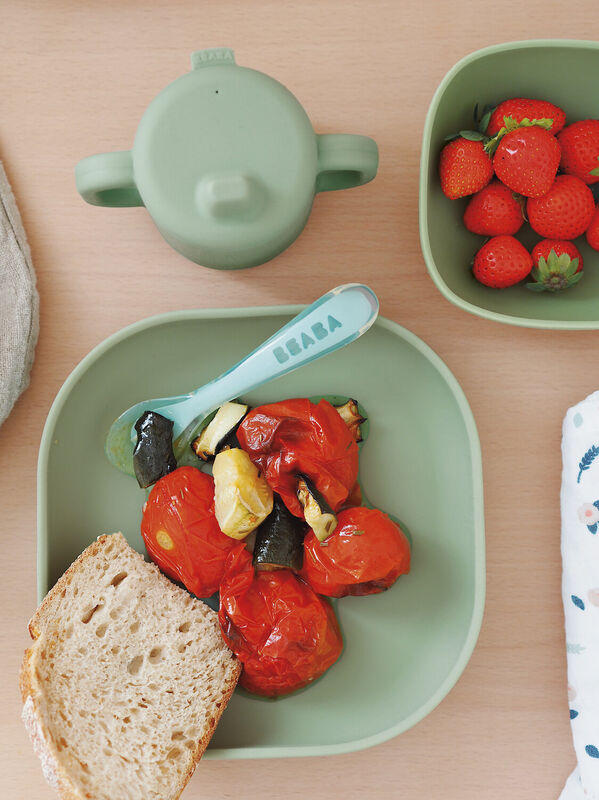 Silicone plate with suction cup sage green