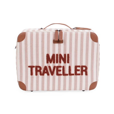 Mini Traveller Kids Suitcase   - Stripes - Nude/Terracotta