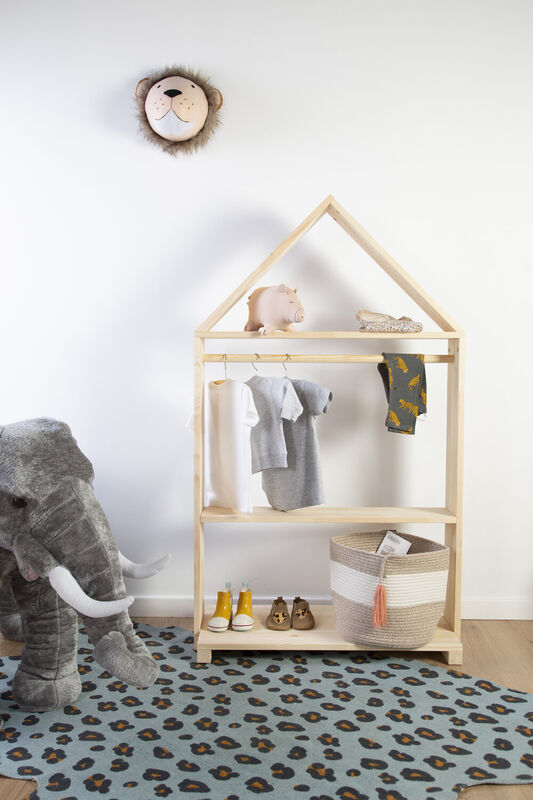 House Decorative Storage Rack + Wheels - Wood - Natural