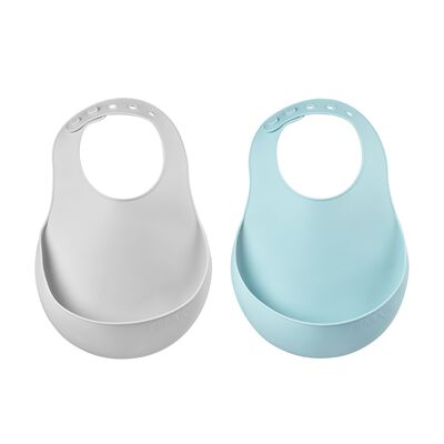 Lot de 2 bavoirs silicone green/grey