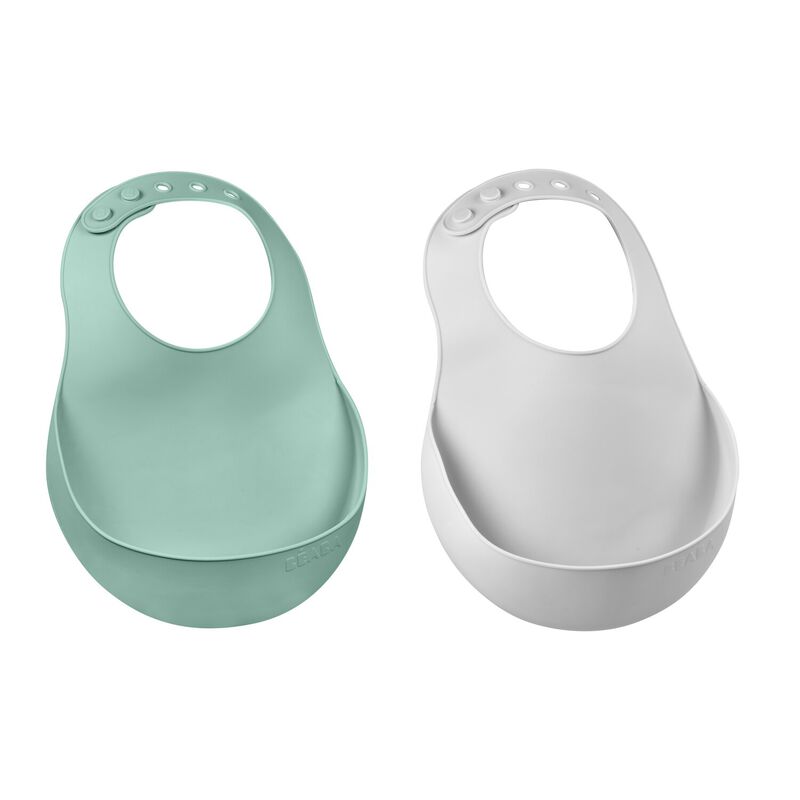 Lot de 2 bavoirs silicone light mist/sage green