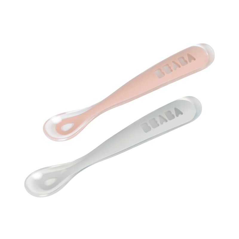 1st stage 2 silicone spoon set + carry box grey/pink