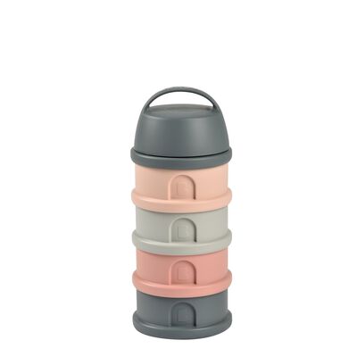 Formula milk container 4 compartments mineral grey /pink