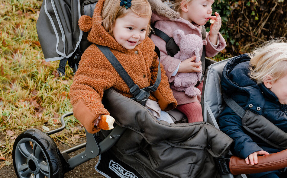 Triplet Stroller + Rain Cover + Sun Canopy - Steel + Tedelon
