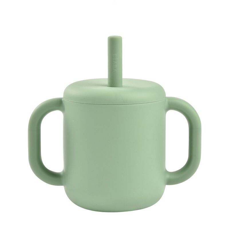 Taza con pajita de silicona sage green
