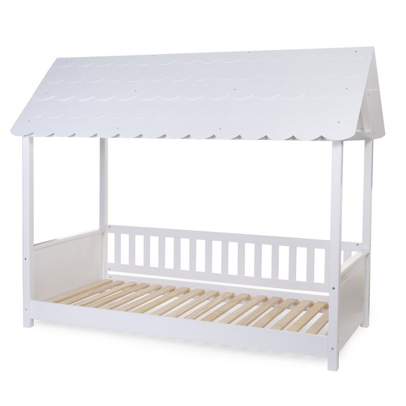 Lit Cabane Avec Toit - 90x200 Cm - Bois - Blanc