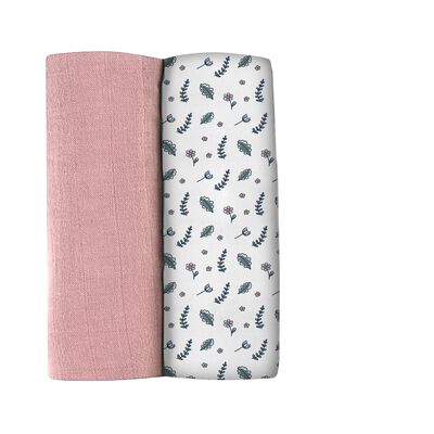 Set of 2 XXL cotton muslins wraps bridal pink/flowery countr