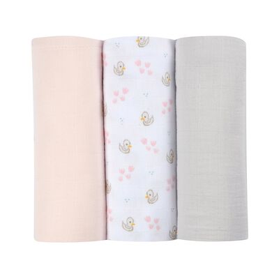 Lot de 3 langes en coton swans
