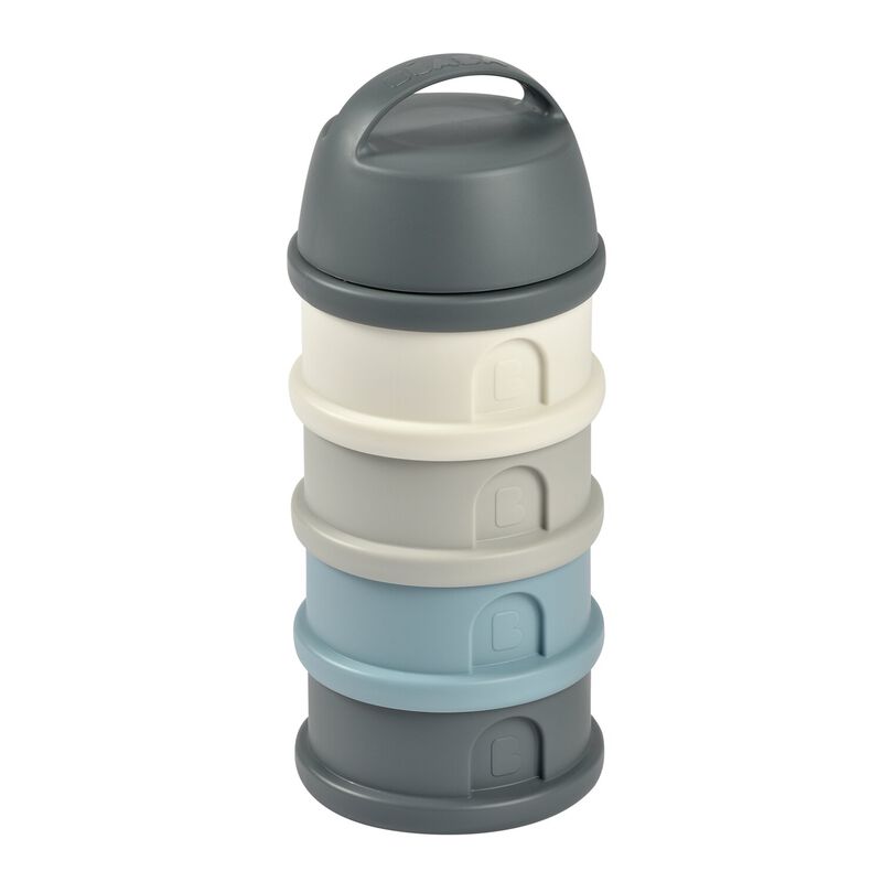 Formula milk container 4 compartments mineral grey / blue