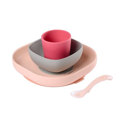 4-piece silicone dinner set pink