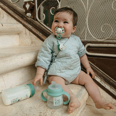 Primer biber&oacute;n con asas y boquilla de silicona +6M 150 ml